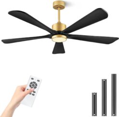 Ceiling Fans with Lights. 60 inch Outdoor Ceiling Fans with Lights for Patio and Remote Control. Modern Ceiling Fan with Light. 5 Solid Wood Blades 6-Speed Reversible DC Motor (Dark Brown)