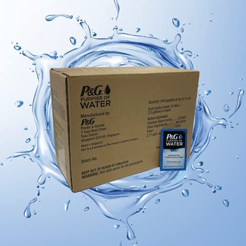 P&G Purifier of Water Portable Water Purifier Packets (Box of 240 Packets). Emergency Water Filter Purification Powder Packs for Camping. Hiking. Backpacking. Hunting. and Traveling.