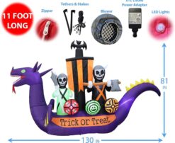 Alternative view of 11ft Long Halloween Inflatable Dragon Pirate Ship Skeleton Scene