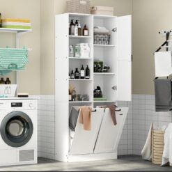 Storage cabinet with laundry basket. display cabinet