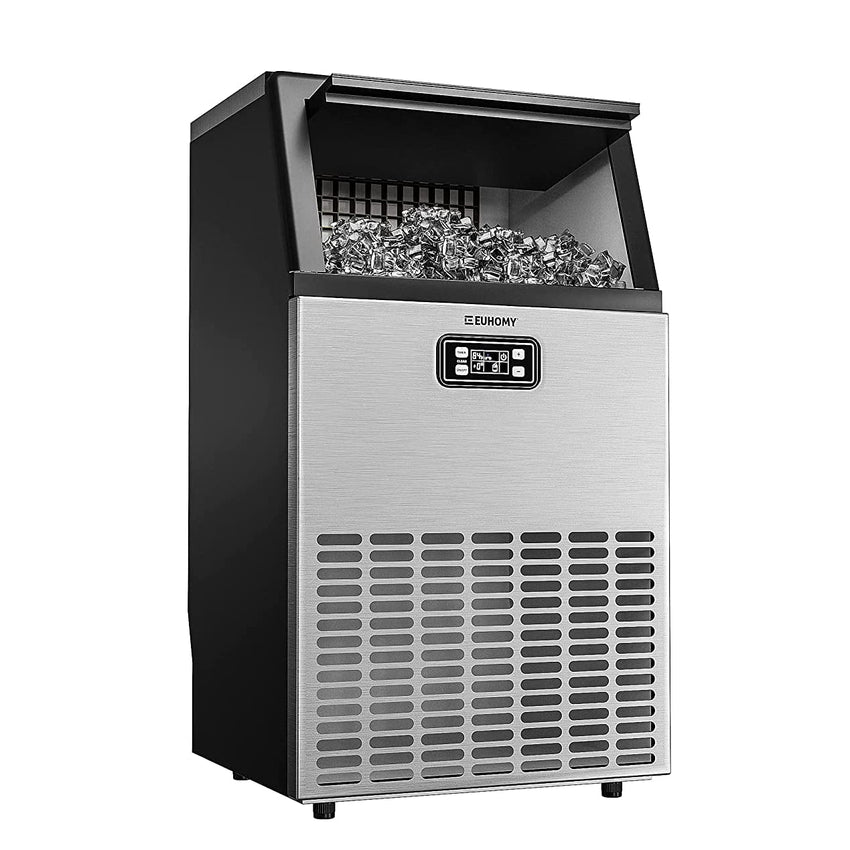 Euhomy Commercial Ice Machine. 2 Way Water Supply 100lbs/24H Stainless Steel Under Counter ice Machine with 33lbs Capacity