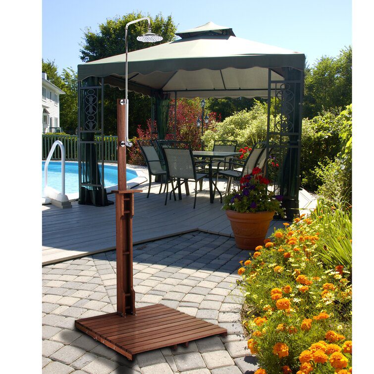 94.5 H Stainless Steel Freestanding Outdoor Shower and Duckboard