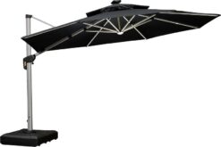 12ft Solar LED Patio Umbrella Outdoor Round Umbrella Large Cantilever Umbrella with LED Lights Windproof Bias Umbrella Heavy Duty Parasol for Garden Deck Pool Patio