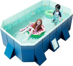 Foldable Non-Inflatable Kids’ and Adults’ Outdoor Swimming Pool – Hard Plastic Shell. Kid Pool for Backyard Dog Pools (158 x 76 x 20)