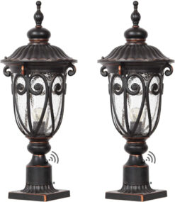 23 Large Outdoor Wall Light for Porch. 2 Pack Aluminium Exterior Wall Mount Lantern for House. Vintage Bronze Outside Wall Sconce with Clear Seeded Glass Shade for Garage