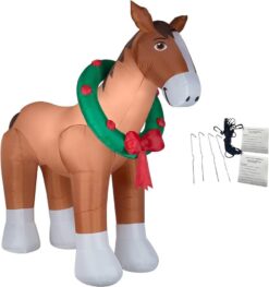 Christmas Inflatables Clydesdale Horse Holiday Inflatable. 9 Foot Wide and Lights Up. Comes with Tether Stakes. Rope. Power Supply and Two Bonus Repair Patches Brown MTR-17148