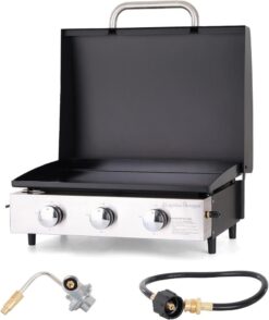 Burner Gas grill with side burner and enameled cast iron grille 42.000BTU outdoor cooking stainless steel propane grill Garden grill. silver