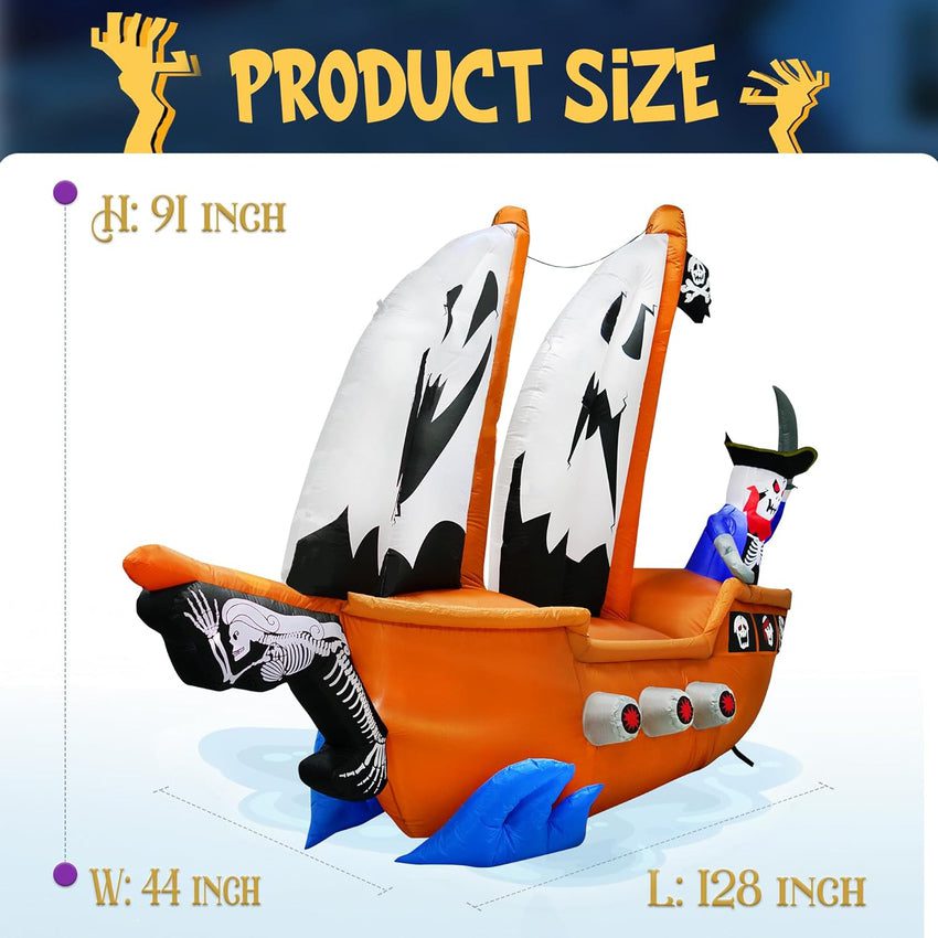 10ft Halloween Inflatable Pirate Ship Decoration - Image 2