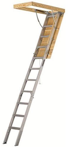 25-1/2 by 54-Inch Elite. 7’8′′-10-Foot Ceiling Height. 375-Pound Capacity. Type IAA. AA2510. Aluminum Ladder. attic. x Rough Opening. Silver