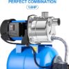 1.6HP Shallow Well Pump with Pressure Tank 1268 GPH Stainless Steel Jet Pump Transfer Drainage Booster Pump Garden Sprinkler System Water Pump for Home Garden Lawn Irrigation - Image 6
