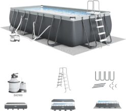 Rectangular Frame Above Ground Outdoor Swimming Pool Set with 1200 GPH Sand Filter Pump. Pool Cover and Ladder