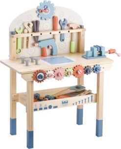 Children’s tool table toys game workbench wooden tool table workshop workbench with tool set wooden construction workbench toys