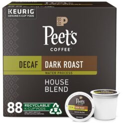 Peet’s Coffee Dark Roast Decaffeinated Coffee Decaf House Blend 88 Count (4 Boxes of 22 K-Cup Pods)