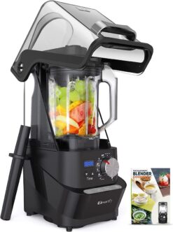 Kitchen Quiet Professional Blender: Vacuum Commercial Blender for Shakes and Smoothies – 56 Ounce Industrial Countertop Blender – 1500 Watt High Power Smoothie Blender with Guard. 29015 (Black)