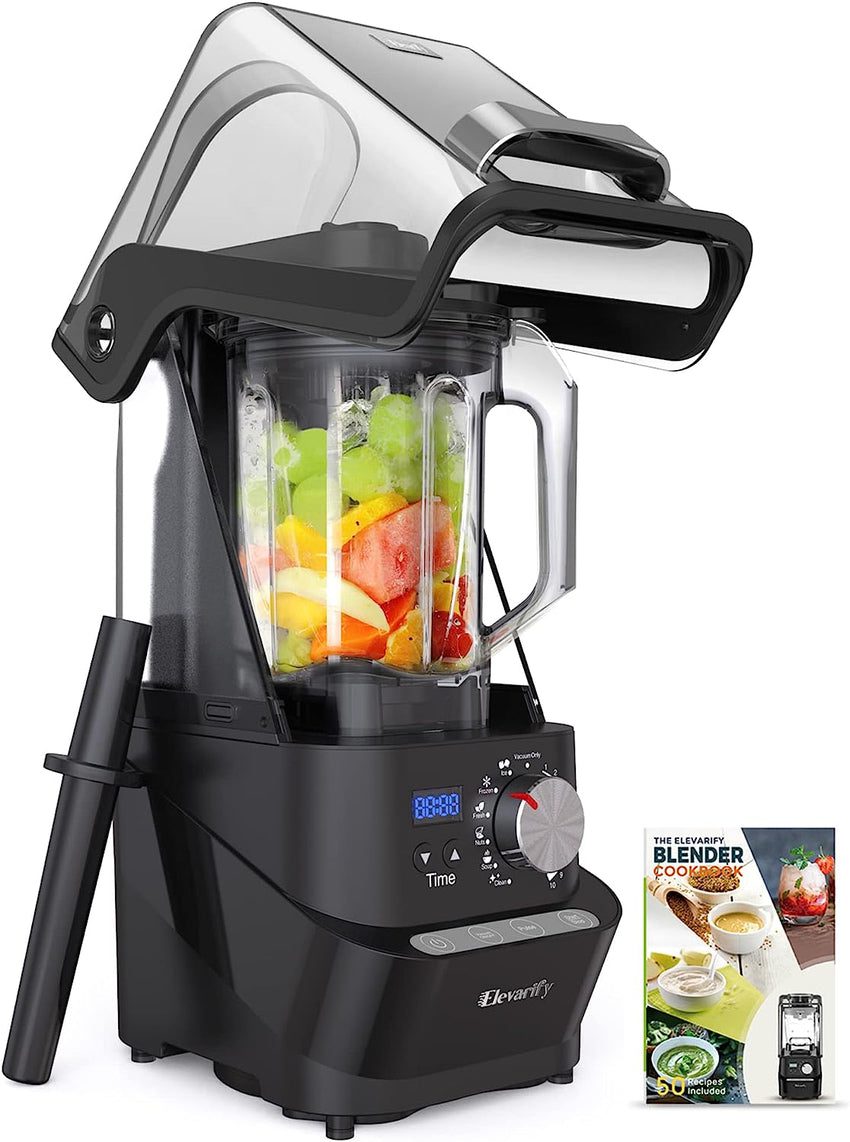 Kitchen Quiet Professional Blender: Vacuum Commercial Blender for Shakes and Smoothies – 56 Ounce Industrial Countertop Blender – 1500 Watt High Power Smoothie Blender with Guard. 29015 (Black)