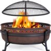 SUNCREAT 42” Patio Fire Pit Wood Burning with Mesh Spark Screen, Bonfire Outdoor firepit with Fireplace Poker, Black - Image 9