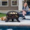 SUNCREAT 42” Patio Fire Pit Wood Burning with Mesh Spark Screen, Bonfire Outdoor firepit with Fireplace Poker, Black - Image 36