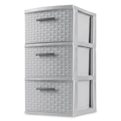 Sterilite 3 Drawer Weave Tower Cement