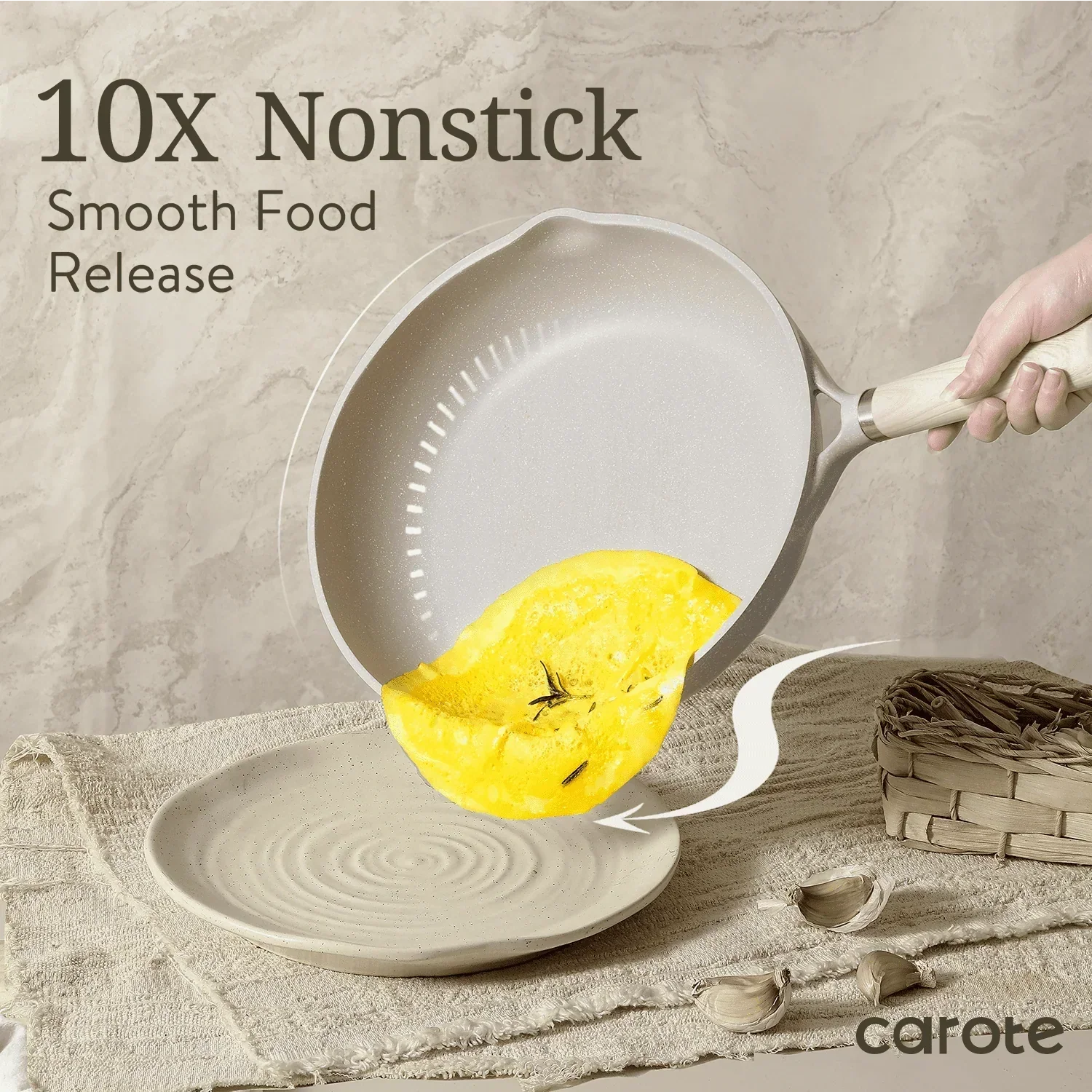 Non Stick Pots and Pans Set, 21 Pcs Induction Kitchen Cookware Sets (Beige Granite) - Image 4
