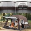 KFeng 12 Person Tents for Camping - 2Rooms 3Doors&3Windows Mesh,Suitable for Outdoor/Picnic,Brown - Image 8