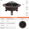 SUNCREAT 42” Patio Fire Pit Wood Burning with Mesh Spark Screen, Bonfire Outdoor firepit with Fireplace Poker, Black - Image 19