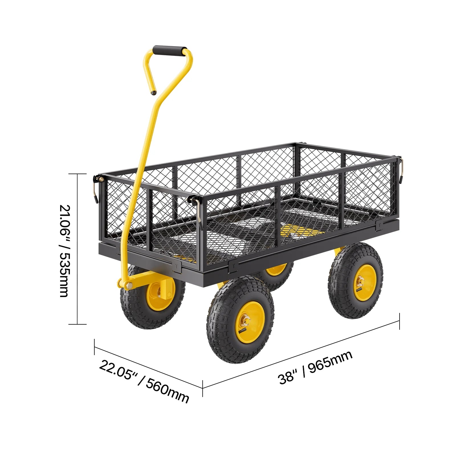 KFFKFF Mesh Steel Garden Cart 900 Lbs, 38 x 22 " Heavy Duty Utility Wagon Cart, Metal Garden Trolley with 10" Wheels, Removable Mesh Sides, 180 Swiveling Handle (Green) - Image 18