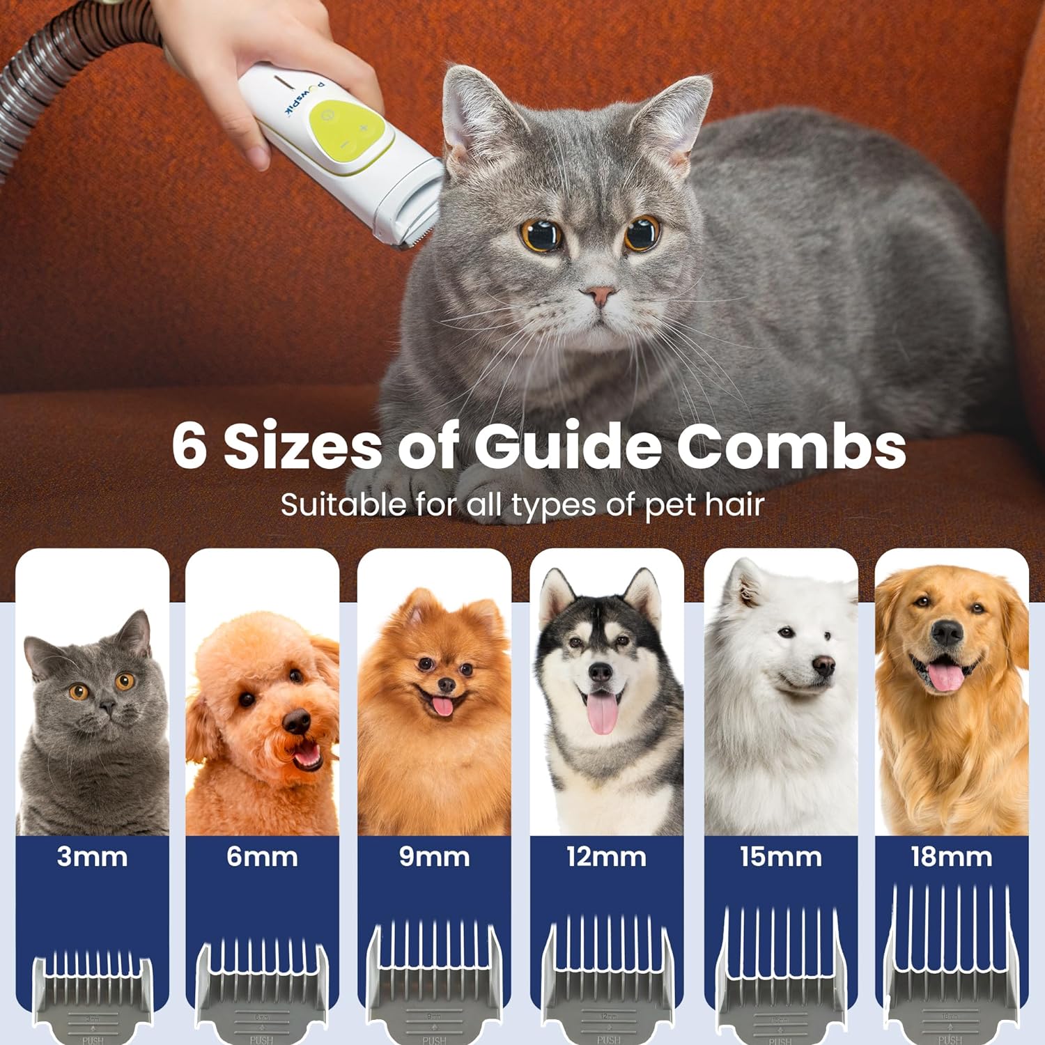 Professional Pet Grooming Vacuum Kit, Dogs & Cats, Direct Handheld Control, 7 Grooming Tools, 6 Suction Levels, Large 2.2L Dust Bin, UL, HEPA Filter - Image 4
