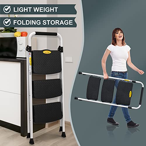SocTone 3 Step Ladder, Folding Step Stool for Adults with Handle, Lightweight - Image 3