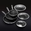 HexClad 6 Piece Hybrid Stainless Steel Cookware Pan Set 8 inch 10 inch 12 inch with Glass Lids Size: One size Black - Image 2