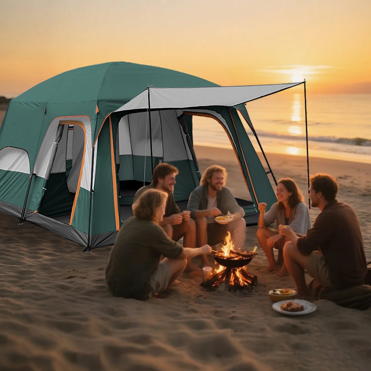 KFeng 12 Person Tents for Camping - 2Rooms 3Doors&3Windows Mesh,Suitable for Outdoor/Picnic,Brown - Image 21