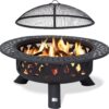 SUNCREAT 42” Patio Fire Pit Wood Burning with Mesh Spark Screen, Bonfire Outdoor firepit with Fireplace Poker, Black - Image 35