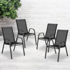 Alternative view of 4 Pack Brazos Series Black Outdoor Stack Chair