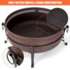 SUNCREAT 42” Patio Fire Pit Wood Burning with Mesh Spark Screen, Bonfire Outdoor firepit with Fireplace Poker, Black - Image 13