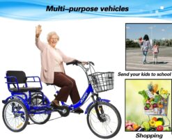 Alternative view of Tricycle 7 Speed, 20 inch 3 Wheel Bikes Folding Tricycle for Adults Star Strip Blue