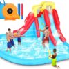 Inflatable Water Slides for Kids 8-in-1 Bounce House Water Park with 450W Blower Climbing Wall, Splash Pool, 2 Water Cannons, Basketball Hoop, Water Slide, Crocodile Sprinkler for Gift Backyard Party - Image 18