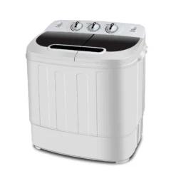 Super Deal Compact Mini Twin Tub Washing Machine, Portable Laundry Washer W/WASH and Spin Cycle Combo, Built-In Gravity Drain, 13lbs