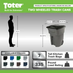 Alternative view of Toter 96 Gallon Trash Can with Smooth Wheels and Lid ;