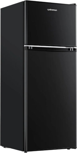 Alternative view of Upstreman 4.0 Cu.Ft Mini Fridge with Freezer – Double Door Compact Refrigerator for Dorm, Office, Bedroom – Adjustable Thermostat, Black (BR401)