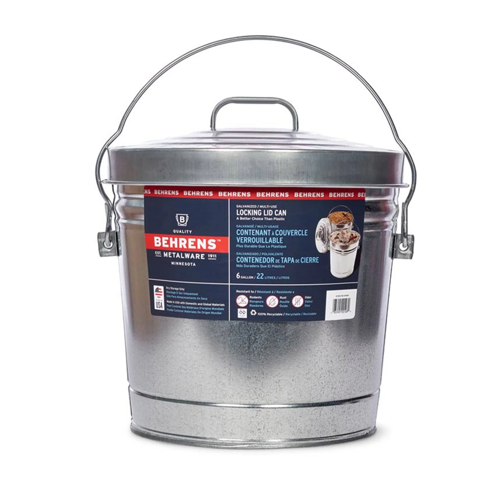 Behrens Galvanized Steel Locking Lid Can - 6 gal