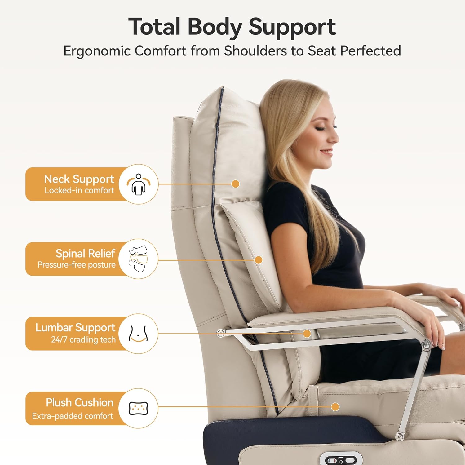 M80 Dual Motor Executive Office Chair with Footrest, Big & Tall, 420lbs, Beige - Image 5