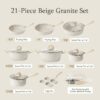 Non Stick Pots and Pans Set, 21 Pcs Induction Kitchen Cookware Sets (Beige Granite) - Image 2