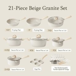 Alternative view of Non Stick Pots and Pans Set, 21 Pcs Induction Kitchen Cookware Sets (Beige Granite)