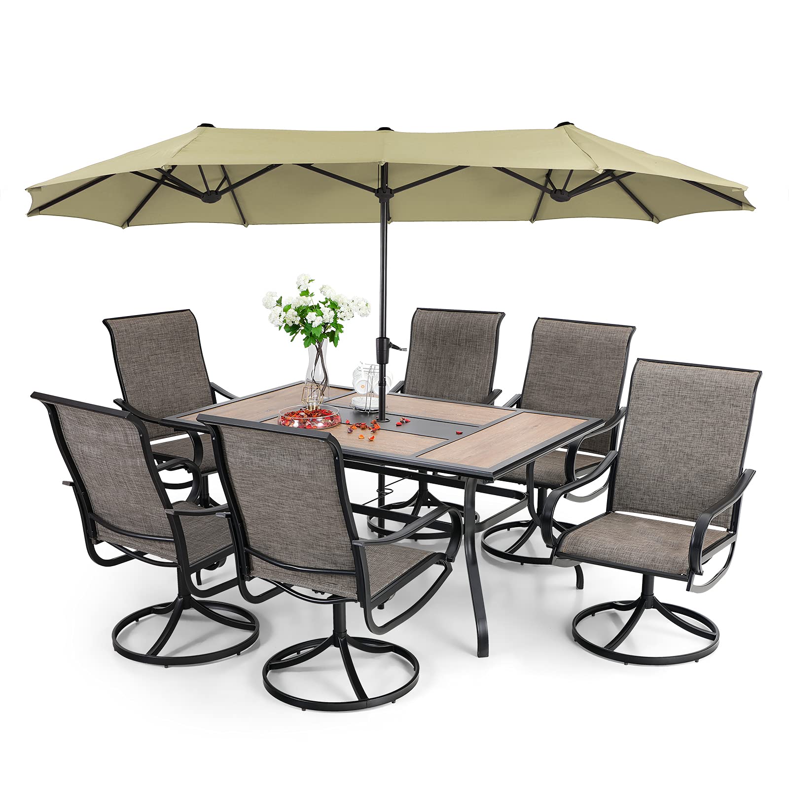 8 Pieces Patio Dining Set with Umbrella,Outdoor Furniture Set with 6 Sling Dining Swivel Chairs - Image 3