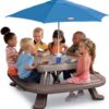 Picnic table with market umbrella, brown