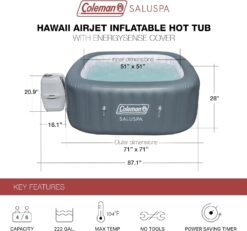 Alternative view of 4 to 6 Person Inflatable Hot Tub Square Portable Outdoor Spa with 114 Soothing AirJets and Insulated Cover, Gray-Coleman