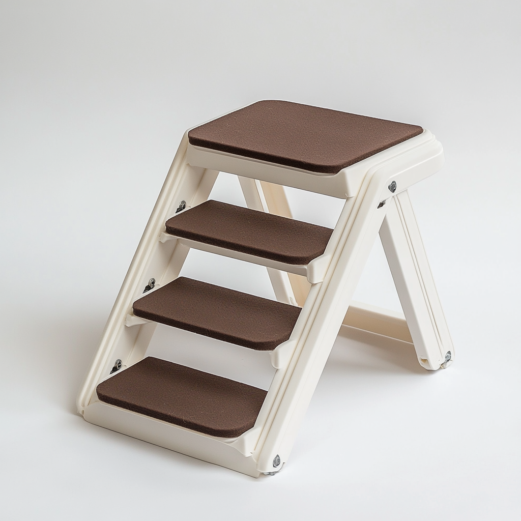 Varyx Foldable Pet Stairs for High Beds - Lightweight Portable Dog Stairs with Safety Side Rails - Non-Slip Felt Treads - Supports up to 120 lbs - Cream - Image 3