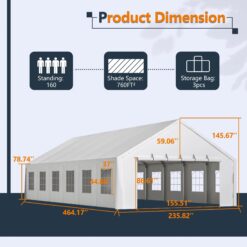 Alternative view of 20x40 FT Heavy-Duty Party Tent with 3 Storage Bags - Large Waterproof Wedding Event Shelter for Removable Sidewalls & Zipper Door - Outdoor Commercial Tent for Parties Carport Camping BBQ Garden