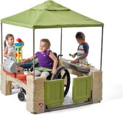 Alternative view of All-round play patio with canopy, kids indoor and outdoor kitchen play set