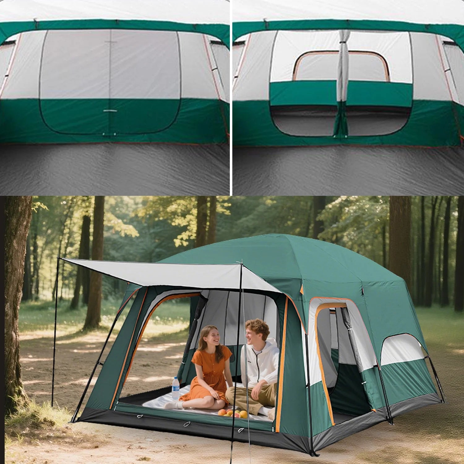KFeng 12 Person Tents for Camping - 2Rooms 3Doors&3Windows Mesh,Suitable for Outdoor/Picnic,Brown - Image 16