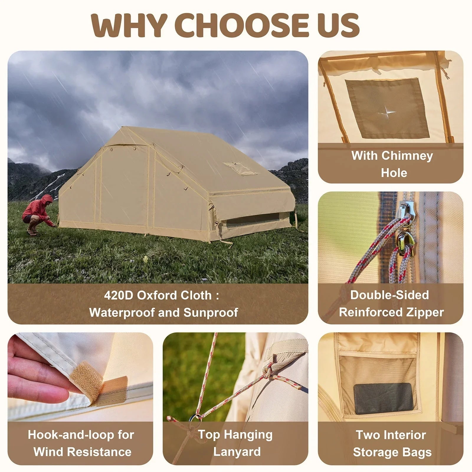 6 Person Inflatable Camping Tent with Pump, 10ft x7ft Glamping Family Tent Easy Setup 4 Season Waterproof Windproof Outdoor Blow Up Tent Luxury Oxford Cabin with Mesh Windows & Doors sgtnighsdesigns - Image 5